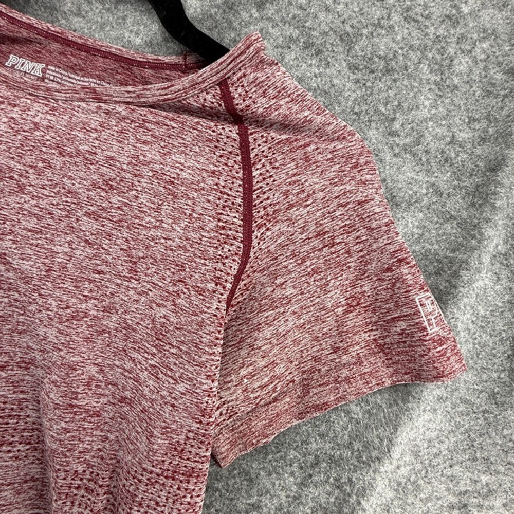 PINK Seamless Activewear Womens Workout cropped tee Wine Red size XL Stretch - Picture 4 of 12